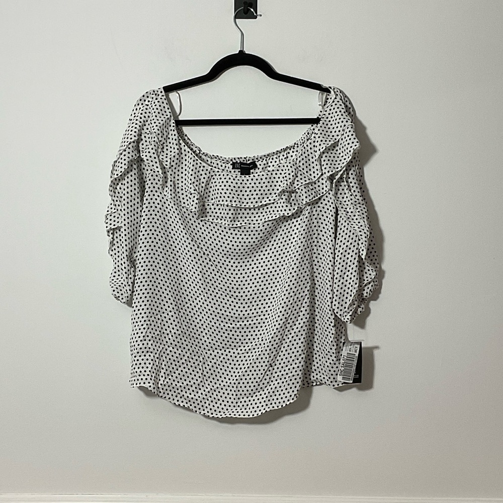 INC International Concepts Black and White Ruffle Blouse